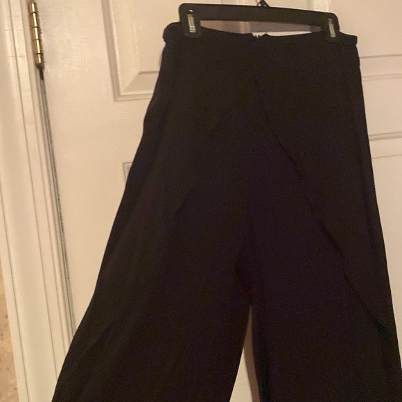 Chico's Other - Black palazzo pants that look like a split maxi skirt, side leg has slit.